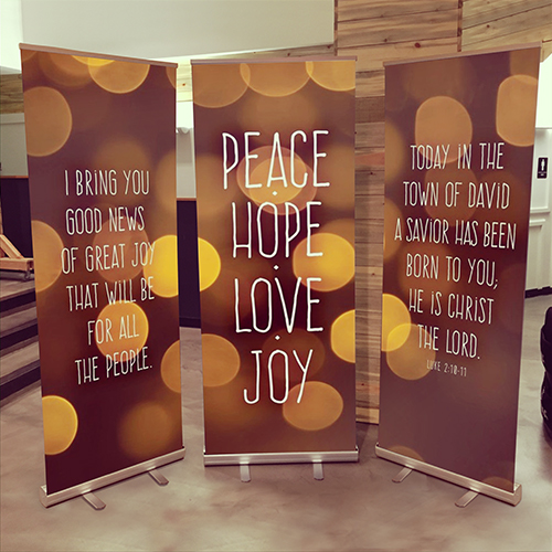 Banners, Back To Church Sunday, BTCS Hope Happens Here Scripture, 2'7 x 6'7 3