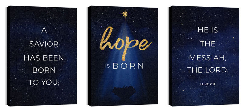 Wall Art, Christmas, Christmas Star Hope is Born Triptych, 24 x 36