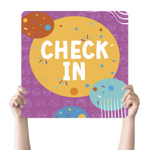 Confetti Kids Check In Square Handheld Signs