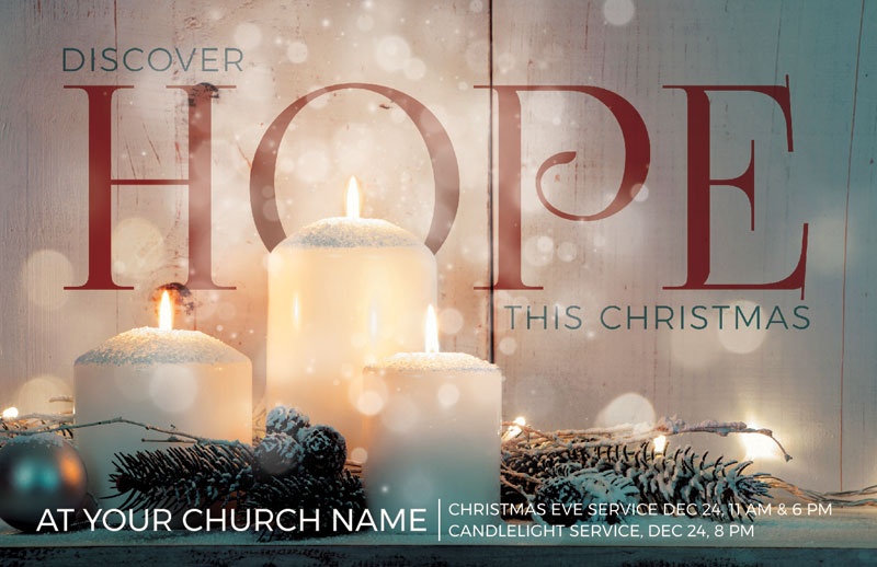 Church Postcards, Christmas, Candles Hope, 5.5 X 8.5