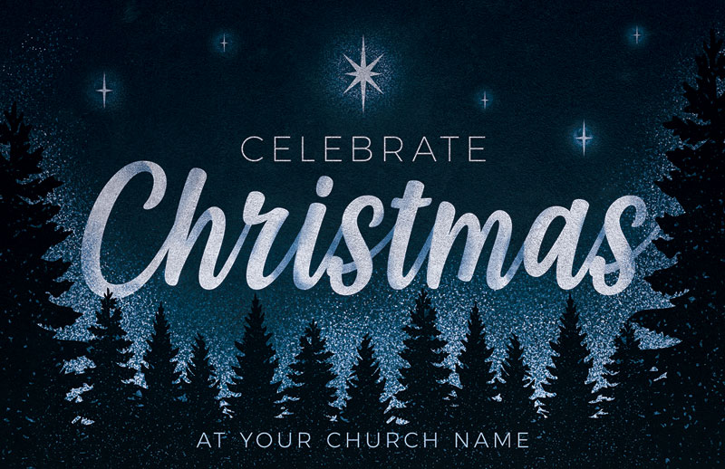Church Postcards, Christmas, Christmas Forest Silhouette, 5.5 X 8.5