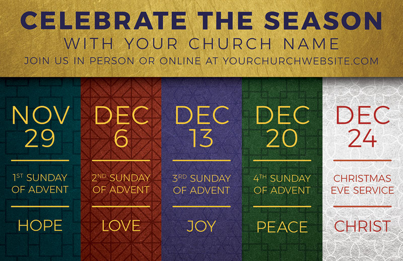 Church Postcards, Christmas, Celebrate The Season Advent, 5.5 X 8.5