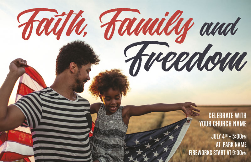 Church Postcards, Encouragement, Faith Family Freedom Together, 5.5 X 8.5