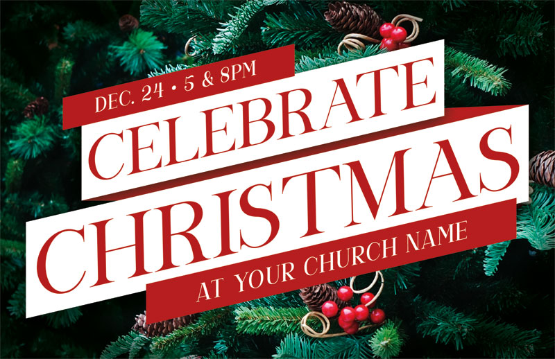 Church Postcards, Christmas, Celebrate Christmas Pine, 5.5 X 8.5