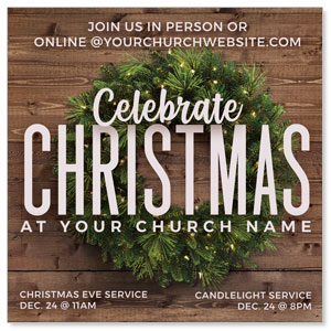 Celebrate Christmas Wreath 3.75" x 3.75" Square InviteCards