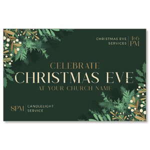 Christmas Eve Gold and Green Medium InviteCards