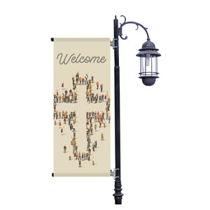 People Cross Light Pole Banners