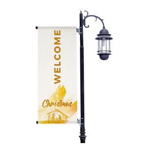 Christmas Gold Brush Stroke Light Pole Banners