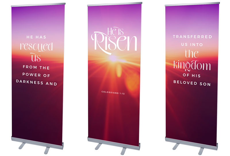 Banners, Easter, He Is Risen Light Triptych, 2'7 x 6'7