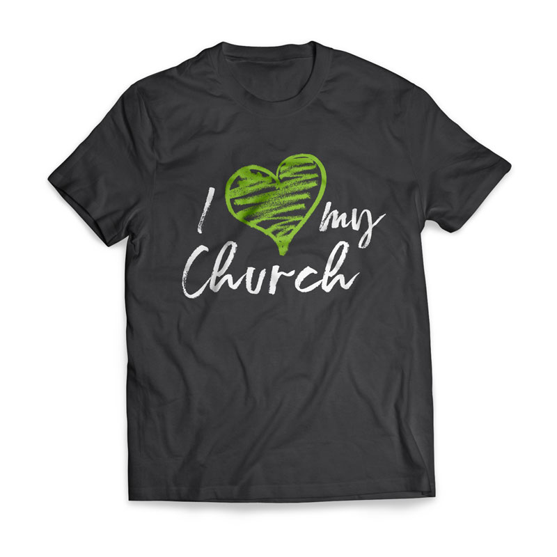 T-Shirts, I Love My Church: Believe Love Serve, I Love My Church Green Heart - Large, Large (Unisex)