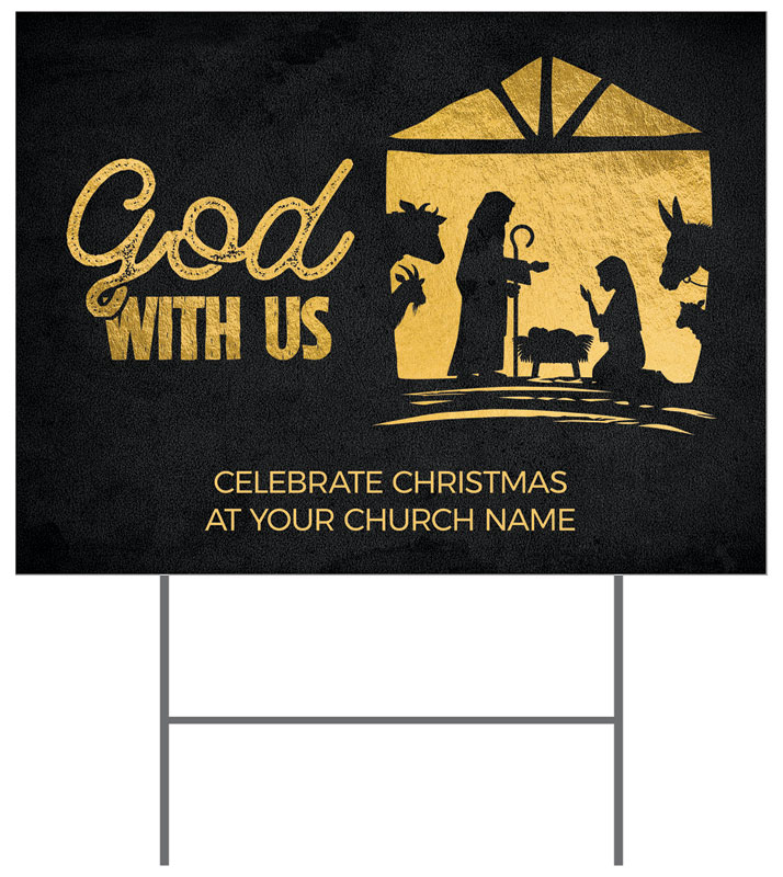 Yard Signs, Christmas, God With Us Gold, 18 x 24